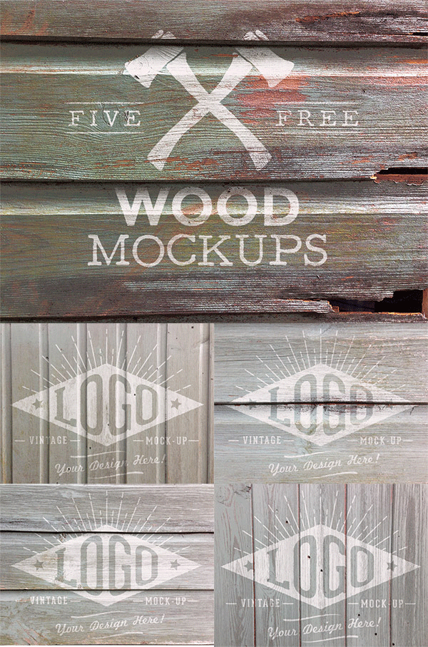 Download 5 Free Weathered Wood Logo Mock Up Textures