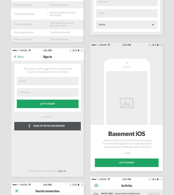 Basement iOS UI Wireframe Kit