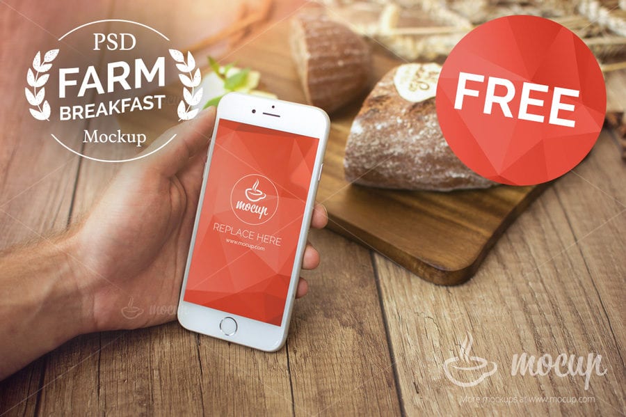 Farm Breakfast Free iPhone MockUp PSD Template