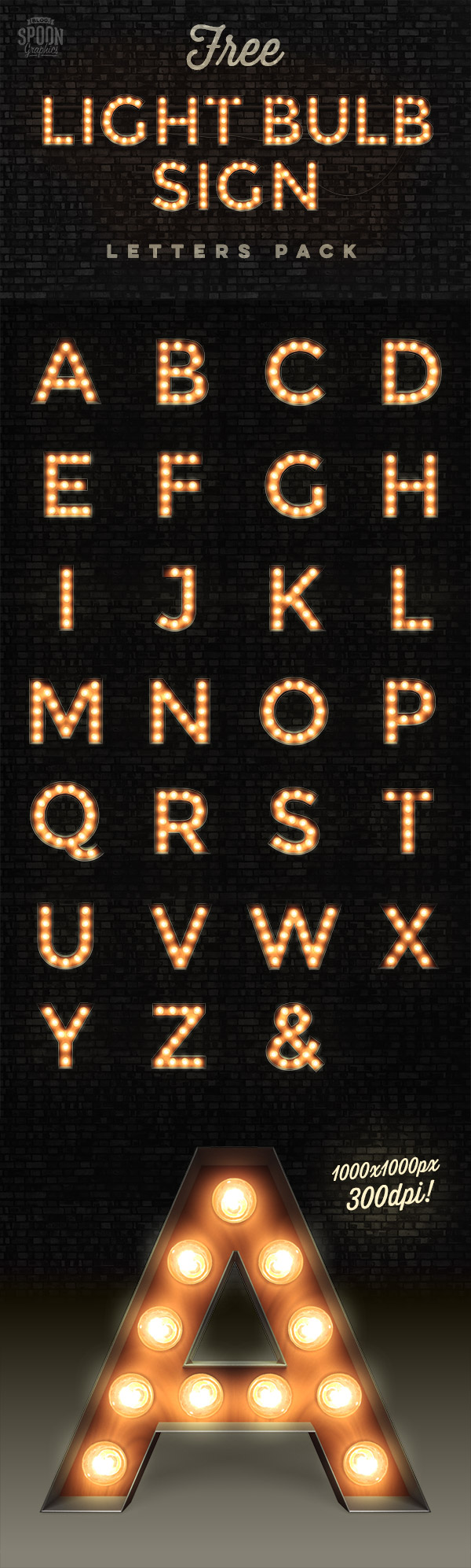 Pack of Free Realistic Vintage Light Bulb Sign Letters