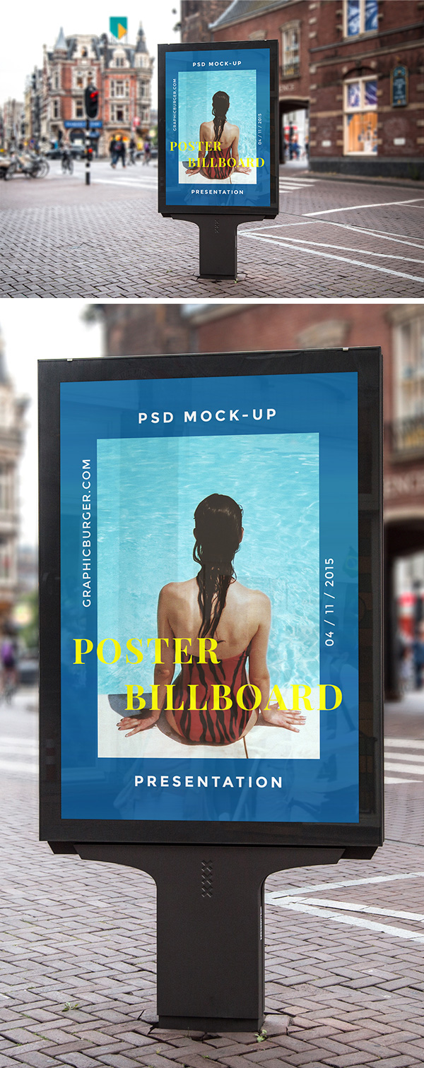 Download Street Billboard FREE PSD MockUp Template #2