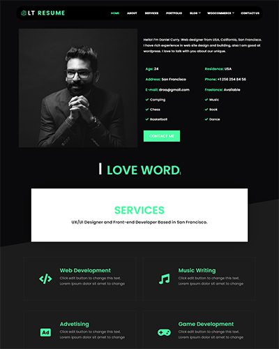 Lt Resume Onepage – Free One Page Joomla Personal Resume Template