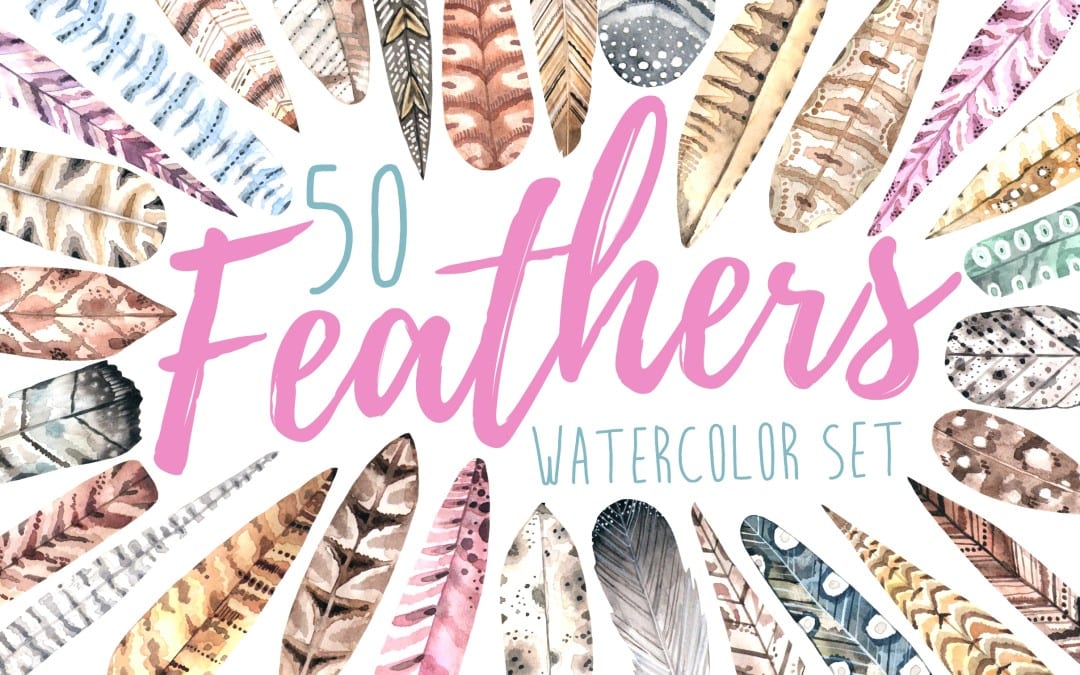 Set Of Watercolor Feathers