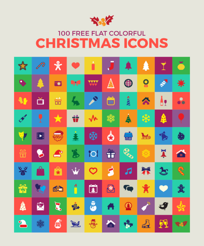 Set 100 Flat Free Christmas Icons