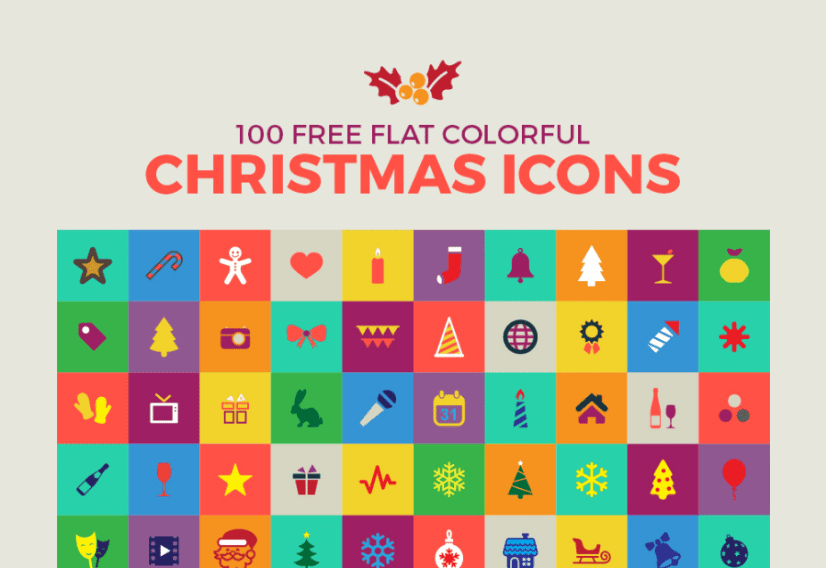 Set Of 100 Flat Free Christmas Icons