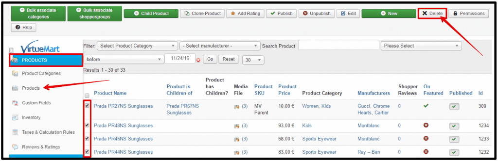 How to Delete Products in VirtueMart for Joomla 3.x ?