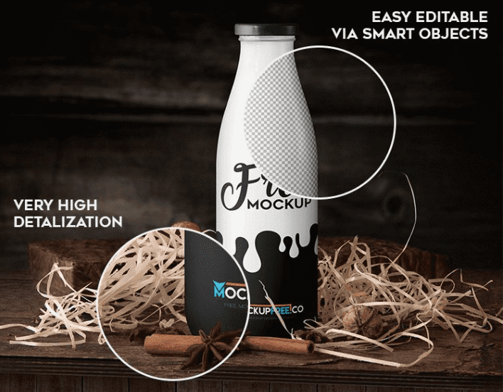 Milk Bottle Mockup Template In PSD