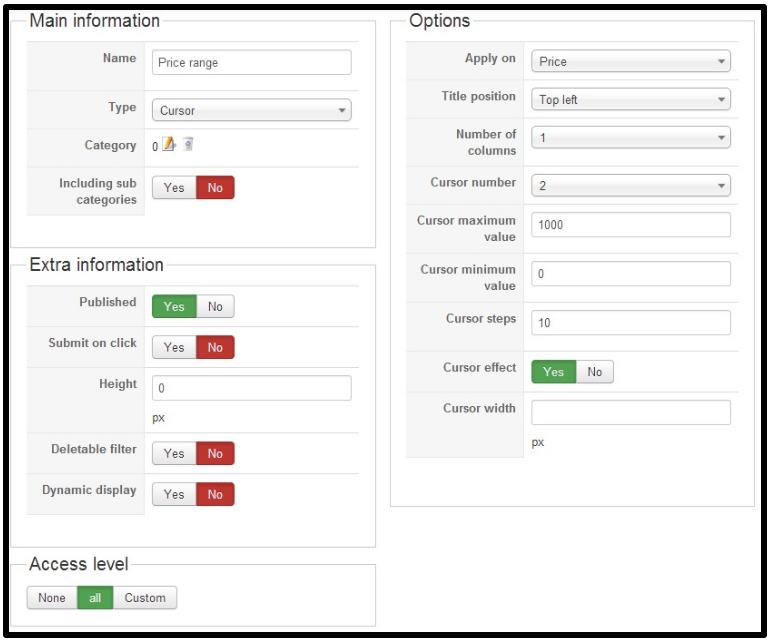 how to create a filter HikaShop for Joomla 3.x ?