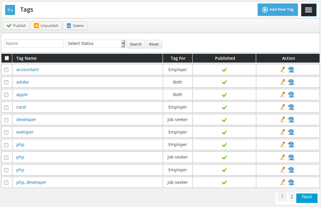 Tag Listing - How to add New Tag?