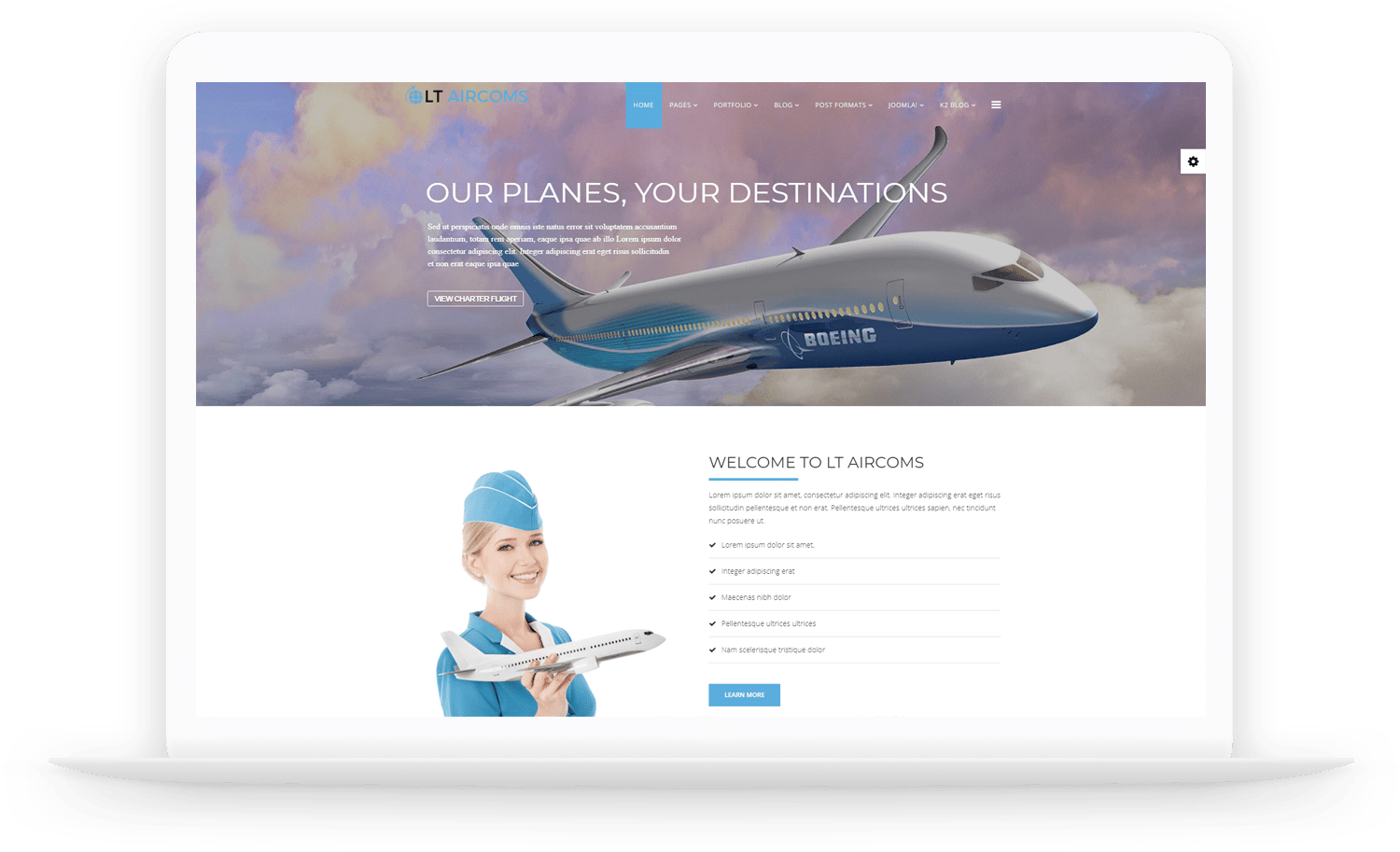 LT Aircoms Onepage – Free One Page Joomla Aviation template