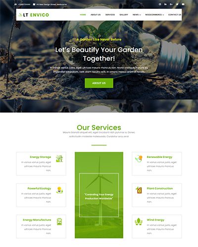 LT Envico Single Page – Free Environmental WordPress Themes