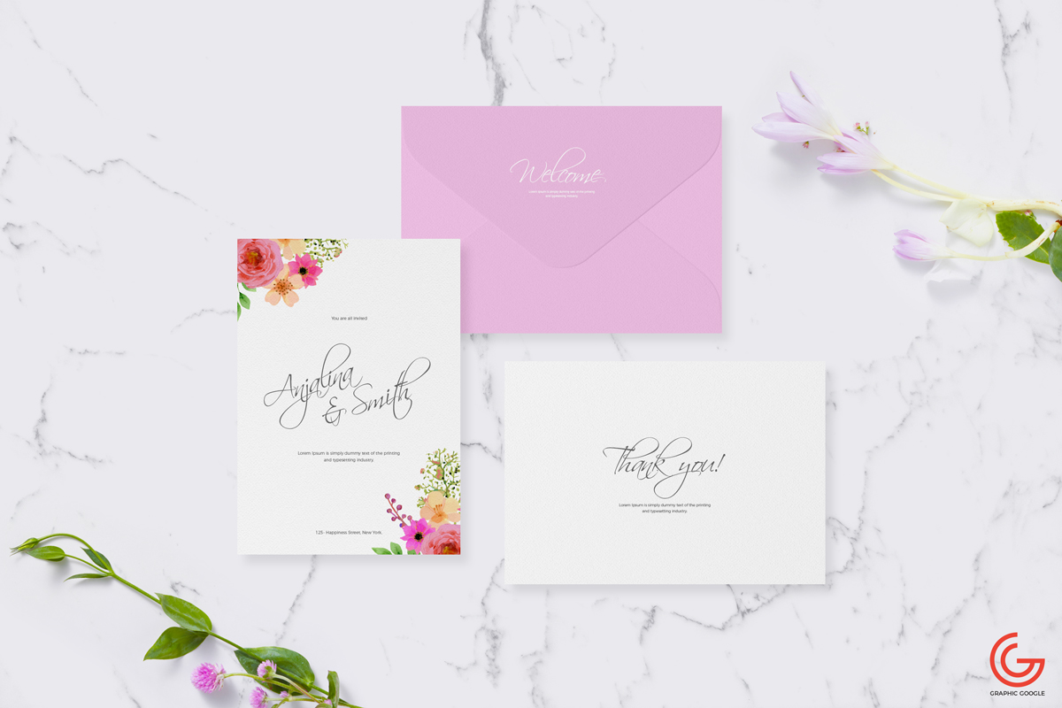 Wedding Greetings Invitation Card PSD MockUp