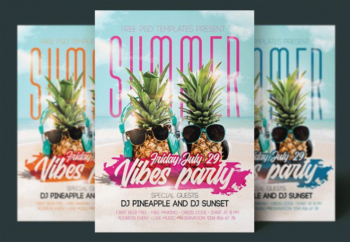 Summer Vibes Party Flyer Mockup PSD Template