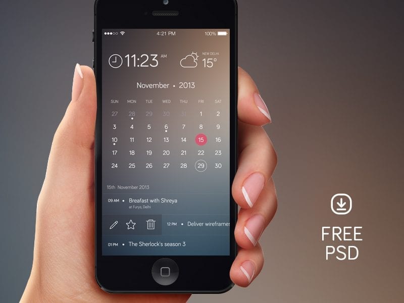 Free iPhone Calendar PSD Template