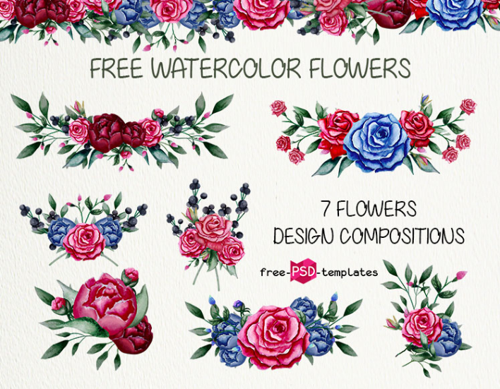 Set Of Free Watercolor Flowers Elements Ltheme