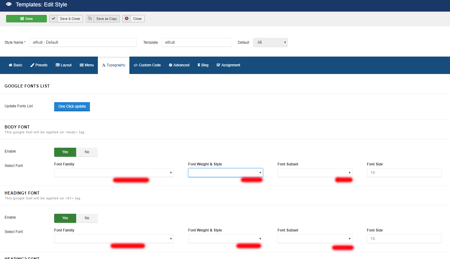 Solution for Google Font problem from Helix Template Settings in Joomla 3.9