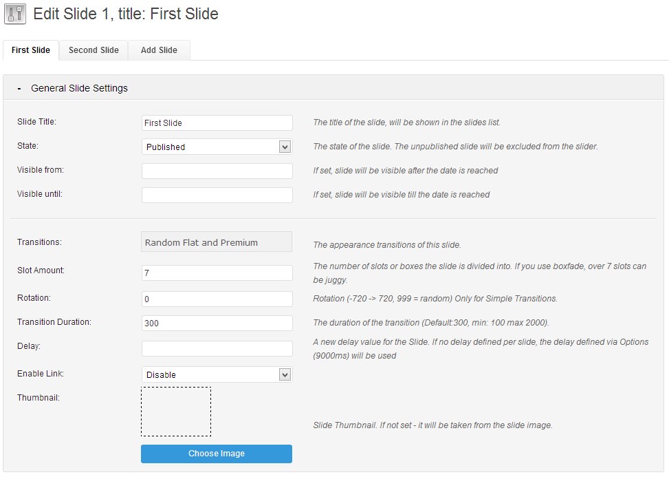 Slide General Settings