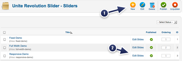 How to create a slider and set up the Unite Revolution Slider?