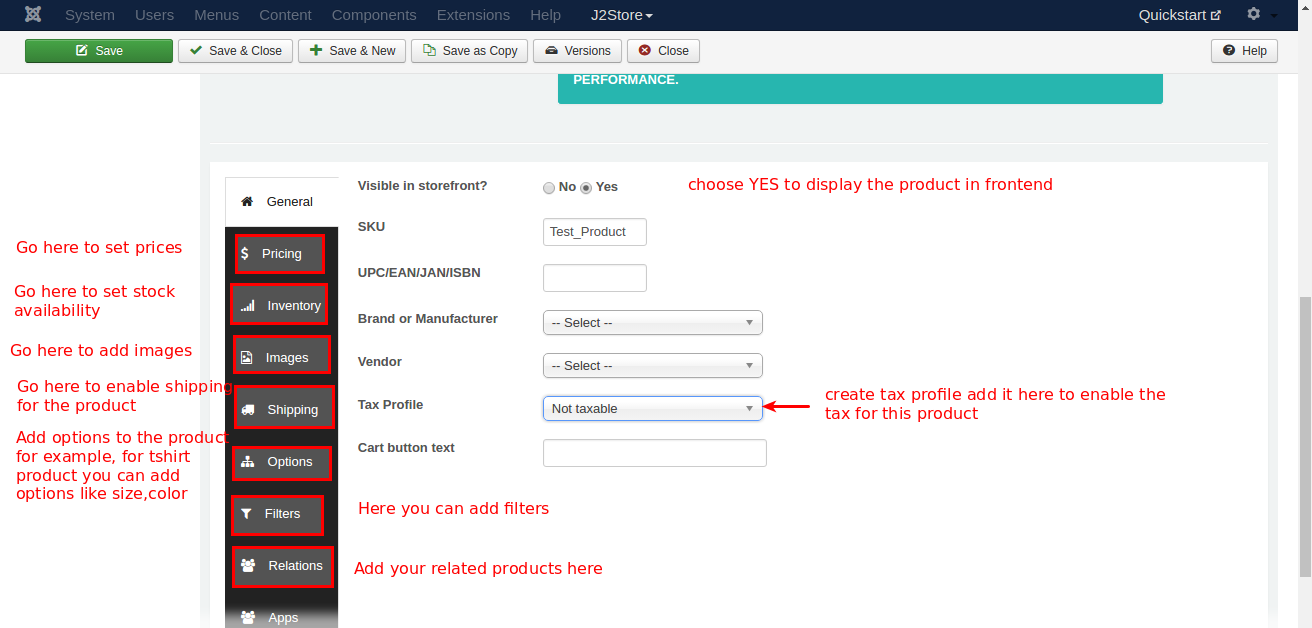 J2Store Product Settings