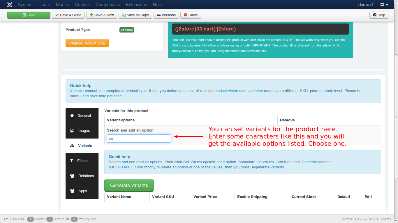 Create Variable Cart Variants 1