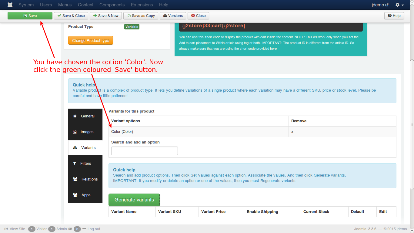 Create Variable Cart Variants 2