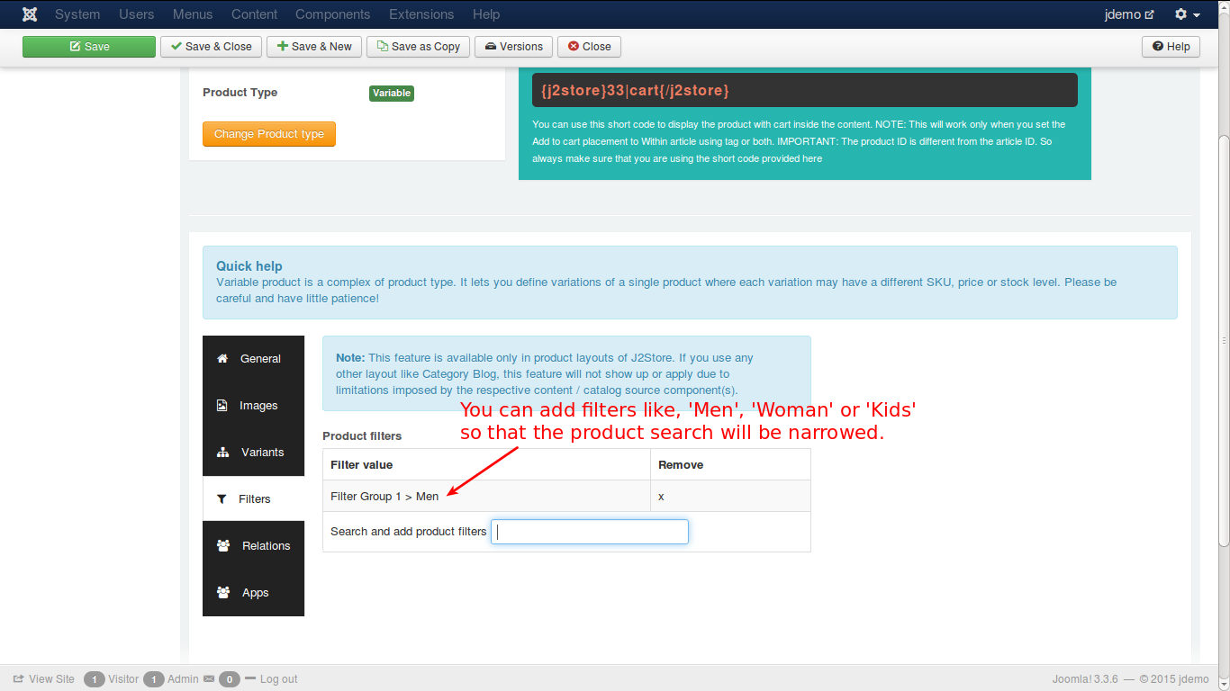 Create Variable Cart Variants Filters