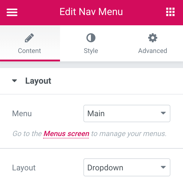 Nav Menu widget