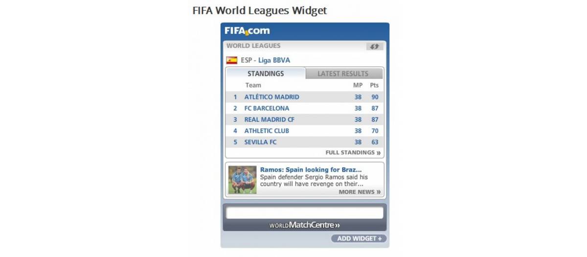 Fifa World Leagues Widget