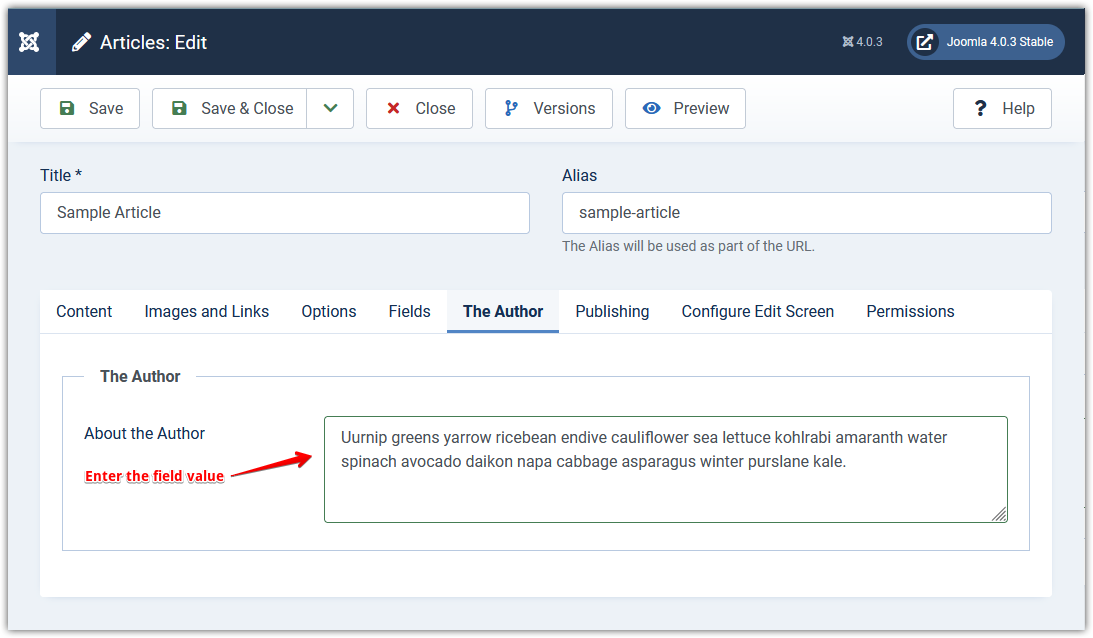 Joomla 4 - Articles - Enter Custom Field Value