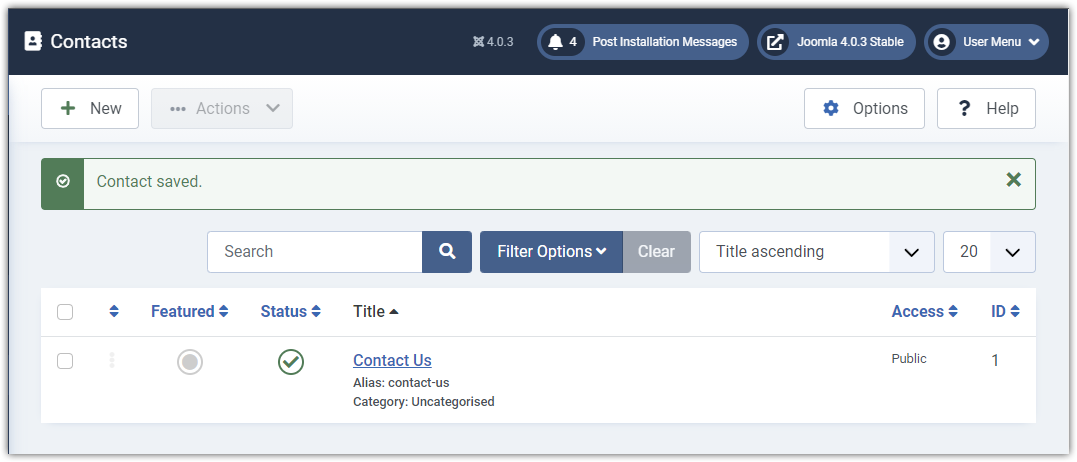 Joomla 4 - Contact Component - Contact Saved