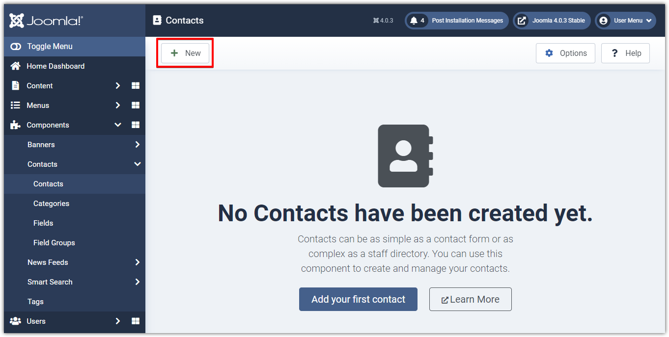 Joomla 4 - Contact Component - Create Contact