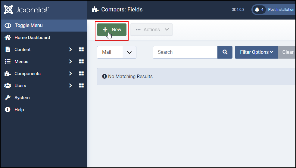 Joomla 4 - Contact Custom Fields - Fields - Add New