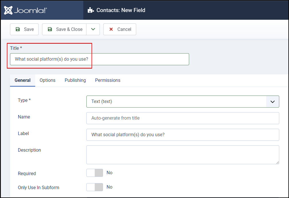 Joomla 4 - Contact Custom Fields - Fields - Provide A Title