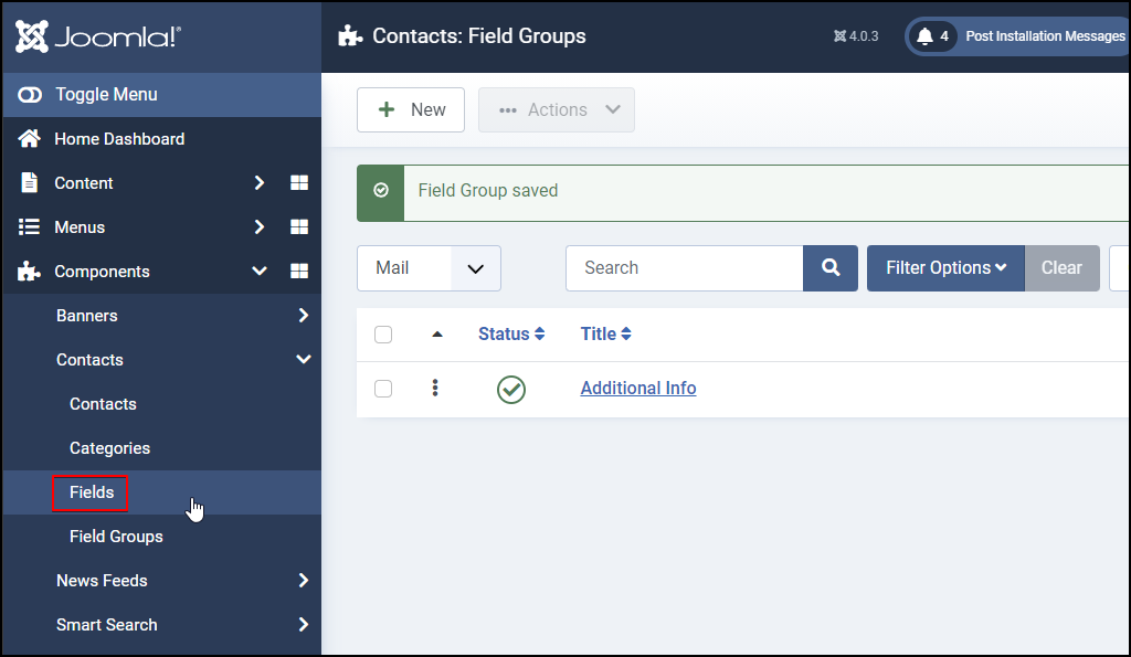 Joomla 4 - Contact Custom Fields - Fields