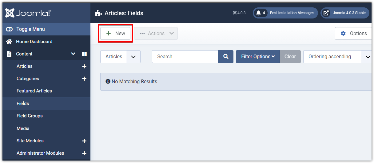 Joomla 4 Custom Fields - Add New Custom Field