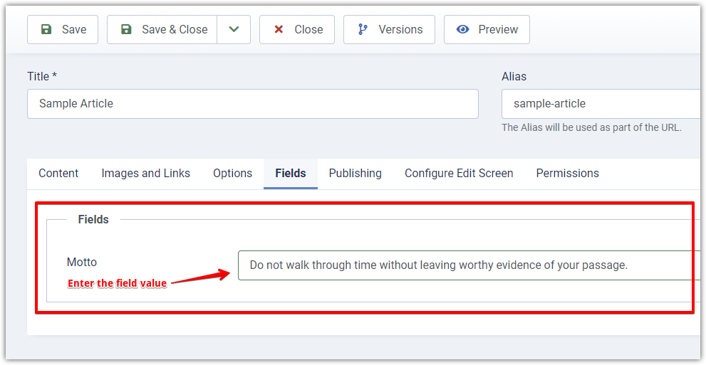 Joomla 4 - Custom Fields - Articles - Enter Custom Field Value