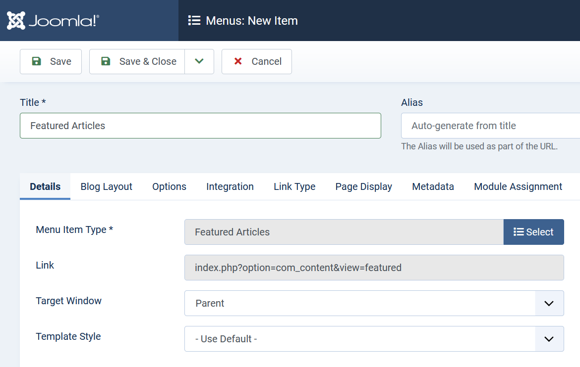 Joomla 4 - Hidden Menu Item - Main Menu - Fill Info