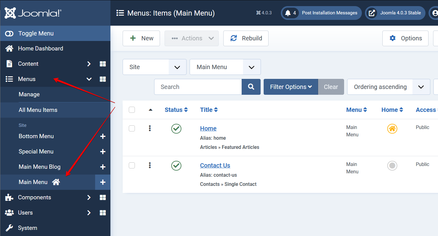 Joomla 4 - Hidden Menu Item - Main Menu