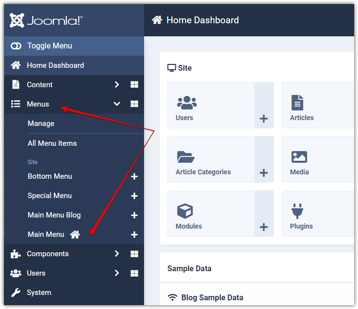 Joomla 4 - Menus - Access Main Menu