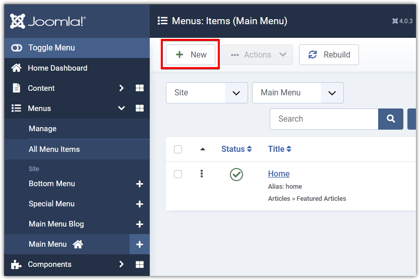 Joomla 4 - Menus - Add New