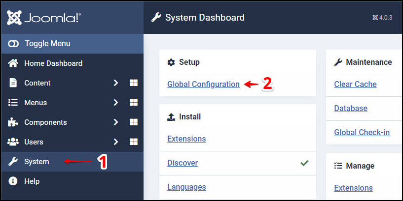 Joomla 4 - Sef Urls - System - Global Configuration