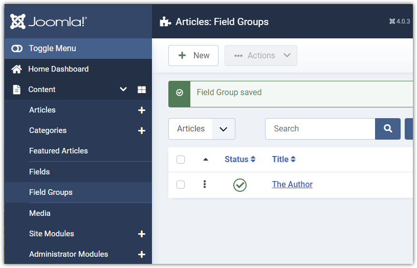 Joomla 4 - New Field Group Saved