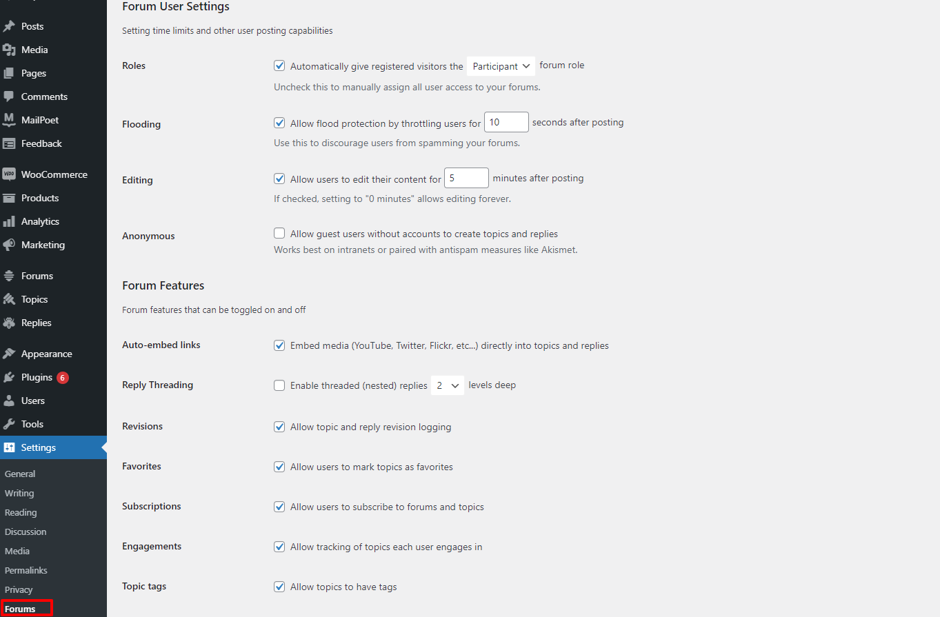 Control Bbpress Settings 1