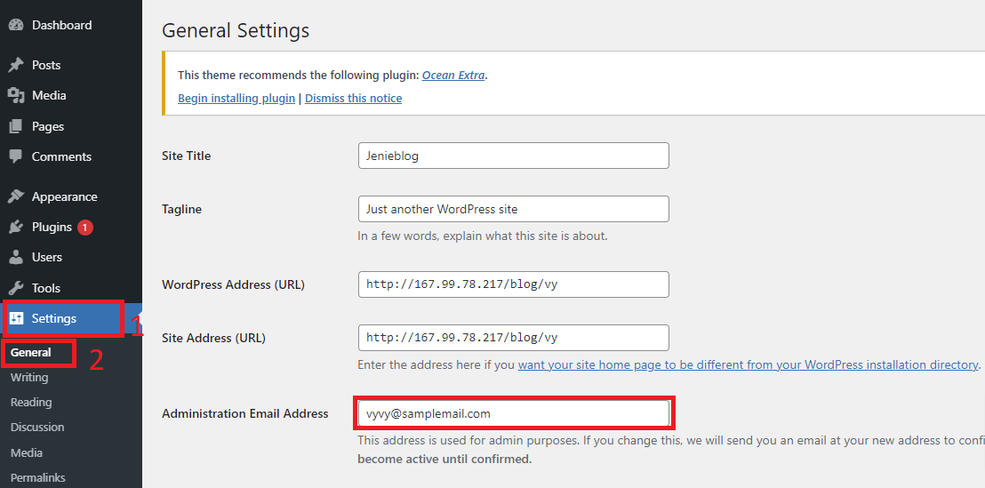 Change Admin Email In Wordpress 1