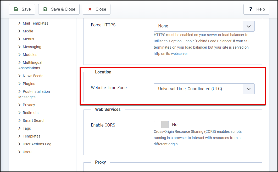 Joomla 4 - Change Time Zone - Location