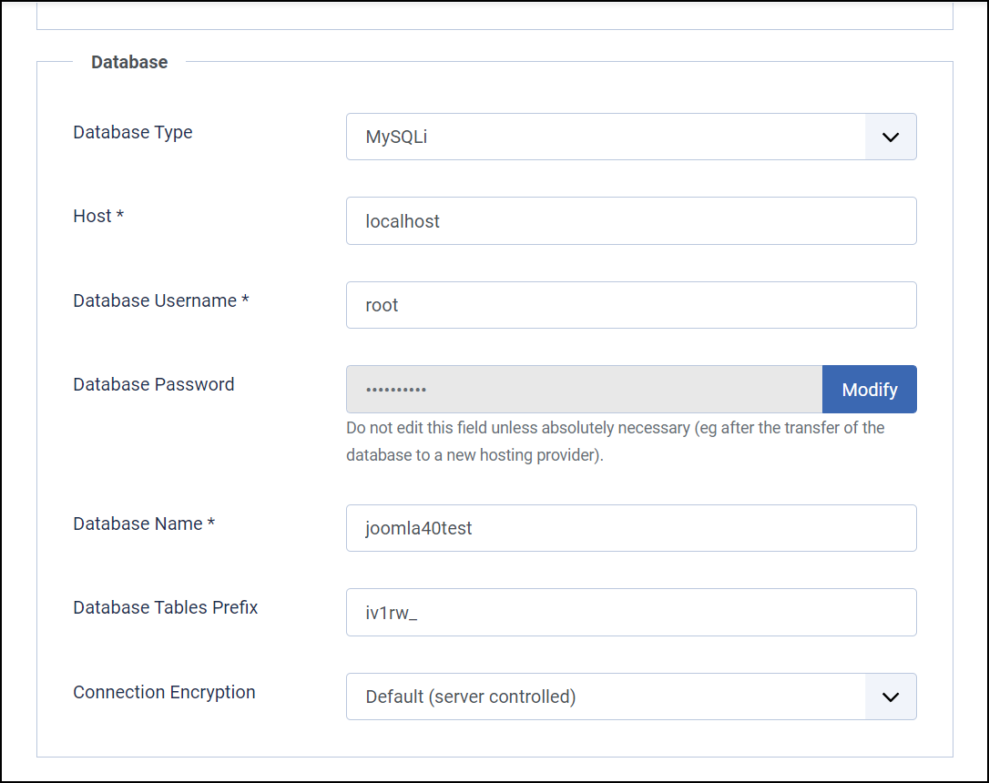 Joomla 4 - Database Prefix - Global Configuration - Server - Database