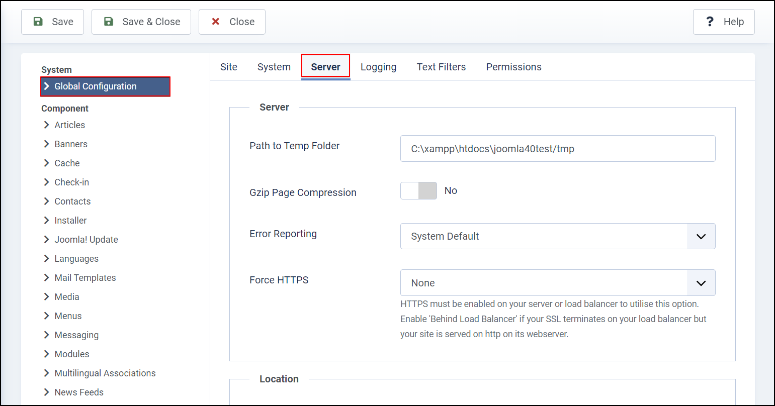 Joomla 4 - Database Prefix - Global Configuration - Server Tab