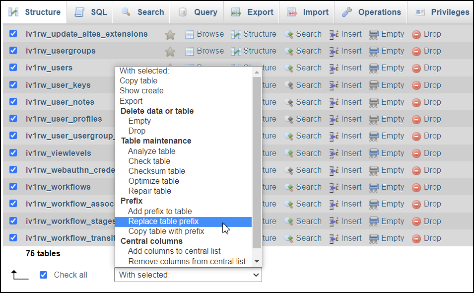 Joomla 4 - Database Prefix - Phpmyadmin - Replace Table Prefix