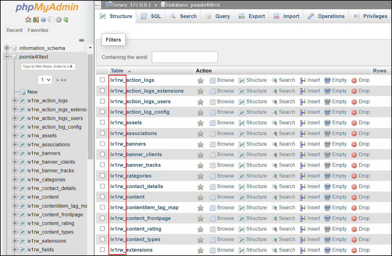 Joomla 4 - Database Prefix - Phpmyadmin