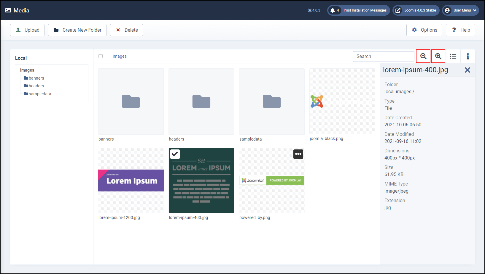 Joomla 4 - Media Manager - Adjust View